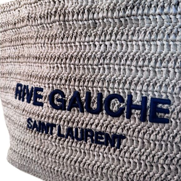 NWT YSL Rive Gauche Embroidered Rafia Tote Bag - Picture 3 of 12